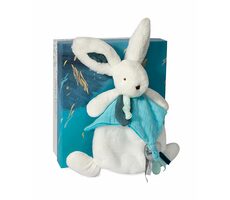 Doudou Dárková sada - Plyšový králíček s muchláčkem 25 cm modrá / od 0 let