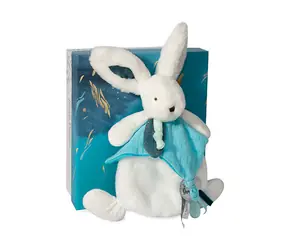 Doudou Dárková sada - Plyšový králíček s muchláčkem 25 cm modrá / od 0 let