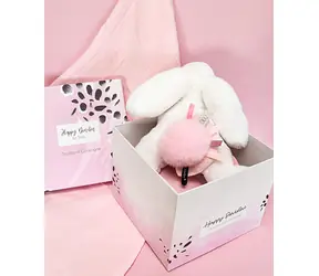 Doudou Dárková sada - Plyšový králíček s růžovou bambulkou 25 cm / od 0 let