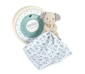 Doudou Dárková sada - Plyšový pejsek s dečkou z BIO bavlny 15 cm / od 0 let