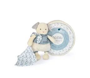 Doudou Dárková sada - Plyšový pejsek s dečkou z BIO bavlny 22 cm / od 0 let
