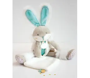 Doudou Dárková sada - Plyšový zajíček s dečkou 31 cm tyrkysový / od 0 let