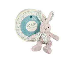 Doudou Dárková sada - Šedý Plyšový králík z BIO bavlny 25 cm / od 0 let