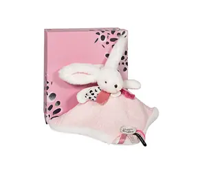 Doudou Dárková sada růžová - králíček s čtvercovou dečkou 25 cm / od 0 let