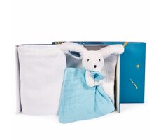 Doudou Dárková sada šťastný králíček pléd a modrý muchláček