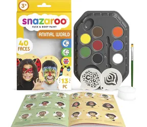 SNAZAROO Sada 8 barev na obličej a tělo s šablonami Zvířecí svět / od 3 let 