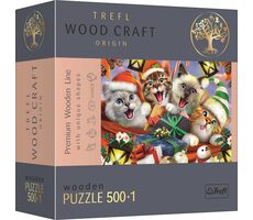 Trefl Wood Craft Origin - Puzzle - Vánoční Kočky / 501 dílků / 37.5 x 25.4 cm / věk 14+