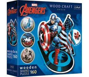 Trefl Wood Craft Origin - Puzzle - Neohrožený Kapitán Amerika / 160 dílků / 24.4 x 21.3 cm / věk 9+