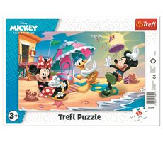 Trefl - Puzzle - Mickey a Minnie: Zábava na pláži / 15 dílků / 26 x 16 cm / věk 3+