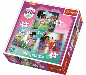 Trefl - Puzzle - Nella, princezna rytířů a její svět 3v1 / 20|26|50 dílků / 20 x 19.5 cm / věk 3+