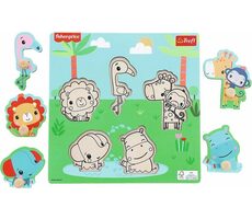 Trefl - Vkládačka - Dřevěná vkládačka Fisher Price: Zábava v divočině / věk 18 měsíců+