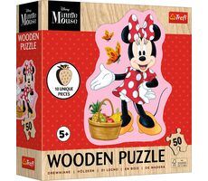 Trefl - Puzzle - Dřevěné obrysové puzzle Šťastná Minnie / 50 dílků / 22.4 x 28 cm / věk 5+