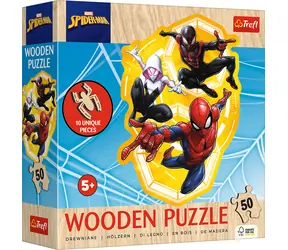 Trefl - Puzzle - Dřevěné obrysové puzzle Spiderman: připraven do akce / 50 dílků / 22.4 x 28 cm / věk 5+