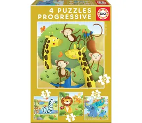 EDUCA Puzzle Divoká zvířata 4v1 / (12 & 16 & 20 & 25 dílků) / od 3 let 