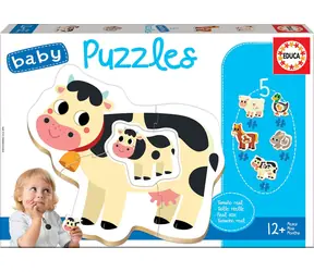 EDUCA Baby puzzle Zvířátka na farmě s mláďaty 5v1 (2-4 dílky) / 14 dílků / od 2 let
