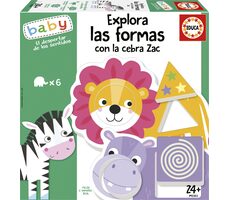EDUCA Baby vkládačka Prozkoumej tvary se zebrou Zakem / 6x2 dílky / od 2 let