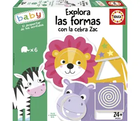 EDUCA Baby vkládačka Prozkoumej tvary se zebrou Zakem / 6x2 dílky / od 2 let