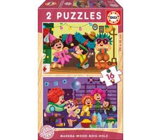 EDUCA Dřevěné puzzle Maškarní bál / 2x16 dílků / od 3 let