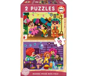 EDUCA Dřevěné puzzle Maškarní bál / 2x16 dílků / od 3 let