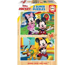 EDUCA Dřevěné puzzle Mickey a Minnie / 2x16 dílků / od 3 let