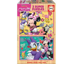EDUCA Dřevěné puzzle Minnie a Daisy / 2x16 dílků / od 3 let