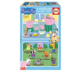 EDUCA Dřevěné puzzle Prasátko Peppa / 2x25 dílků / od 3 let