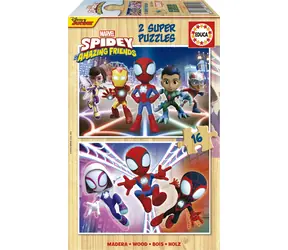 EDUCA Dřevěné puzzle Spidey a jeho úžasní přátelé / 2x16 dílků / od 3 let