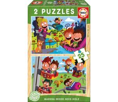 EDUCA Dřevěné puzzle V zábavním parku / 2x25 dílků / od 3 let