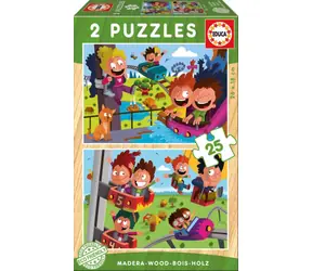 EDUCA Dřevěné puzzle V zábavním parku / 2x25 dílků / od 3 let