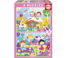 EDUCA Puzzle Jednorožci a Víly / 2x48 dílků / od 4 let
