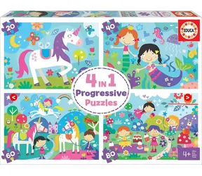 EDUCA Puzzle Kouzelní přátelé 4v1 / (20 & 40 & 60 & 80 dílků) / od 4 let