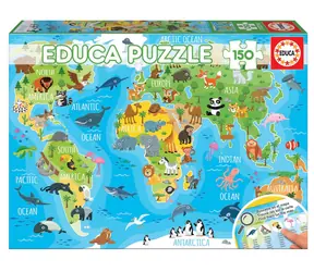 EDUCA Puzzle Mapa se zvířaty světa / 150 dílků / od 6 let