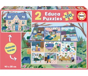 EDUCA Puzzle Outside Inside Dům / 2x100 dílků / od 6 let