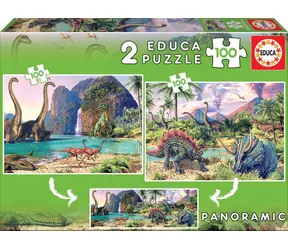 EDUCA Puzzle Panorama Dinosauří svět / 2x100 dílků / od 6 let