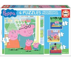 EDUCA Puzzle Prasátko Pepina 4v1 / (6 & 9 & 12 & 16 dílků) / od 3 let