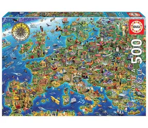 EDUCA Puzzle Šílená mapa Evropy / 500 dílků / od 10 let