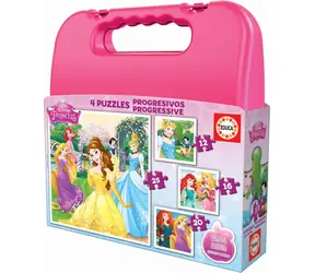 EDUCA Puzzle v kufříku Disney princezny 4v1 / (12 & 16 & 20 & 25 dílků) / od 3 let