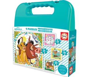 EDUCA Puzzle v kufříku Disney zvířátka 4v1 / (12 & 16 & 20 & 25 dílků) / od 3 let