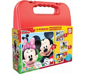 EDUCA Puzzle v kufříku Mickey Mouse a kamarádi 4v1 / (12 & 16 & 20 & 25 dílků) / od 3 let