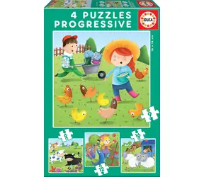 EDUCA Puzzle Zvířátka z farmy 4v1 / (6 & 9 & 12 & 16 dílků) / od 3 let