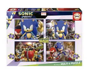 EDUCA Svítící puzzle Sonic Prime 4v1 / (50 & 80 & 100 & 150 dílků) / od 5 let