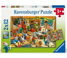 Ravensburger Puzzle: Vánoční kouzlo v továrně na hračky / 2x12 dílků / od 3 let 