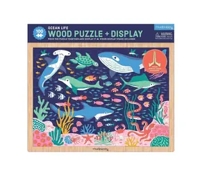 Mudpuppy Dřevěné puzzle: Život v oceánu + stojan / 100 dílků / od 5 let