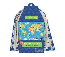 Mudpuppy Puzzle Mapa světa v látkovém pytlíku / 36 dílků / od 3 let