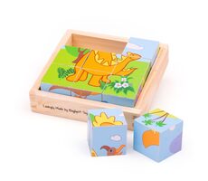 Bigjigs Toys Obrázkové kostky kubusy Dinosauři / 9 dílků / od 3 let
