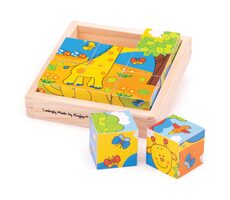 Bigjigs Toys Obrázkové kostky kubusy Safari / 9 dílků / od 3 let