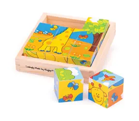 Bigjigs Toys Obrázkové kostky kubusy Safari / 9 dílků / od 3 let