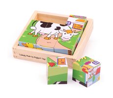 Bigjigs Toys Obrázkové kostky kubusy Zvířátka / 9 dílků / od 3 let