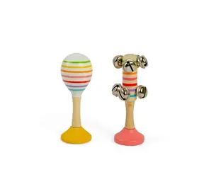 Bigjigs Toys Sada Rumba koule žlutá a rolničky růžové / od 18 měsíců