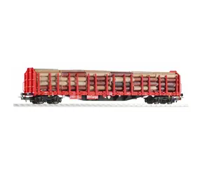 Piko 54339 Plošinový vagón Roos-t642 s nákladem dřeva DB AG V / Měřítko:H0 (1:87) / Délka: 229 mm / Rádius: 358 mm